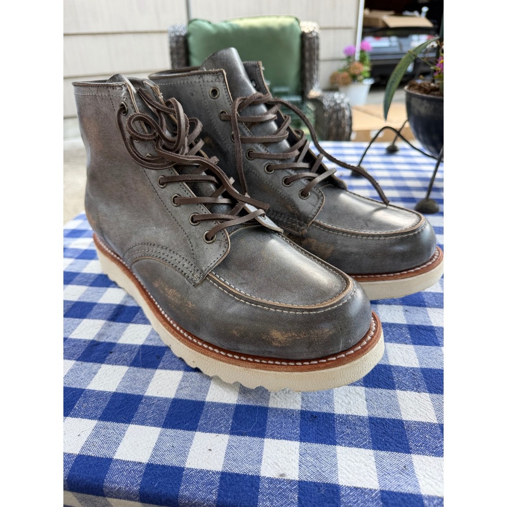 Freebird Carbon Ice Leather Moc Toe Boots Mens 12 Distressed Grey Wedge Sole Box